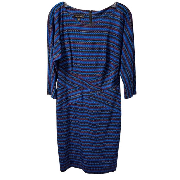 I.N. Studio Multicolor Chevron Print Dress Size 10 With 3/4 Sleeves & Back Zippe - Picture 1 of 12